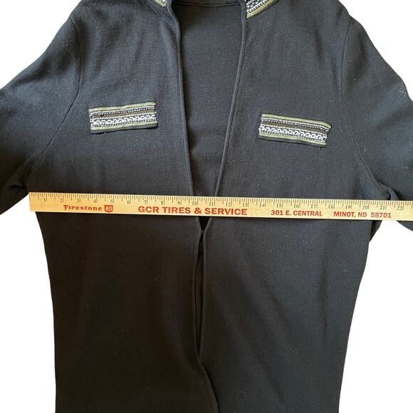 Chico's Cardigan Sweater Heidi Size L/XL Black Heidi Embellished Beaded Military - Picture 13 of 16